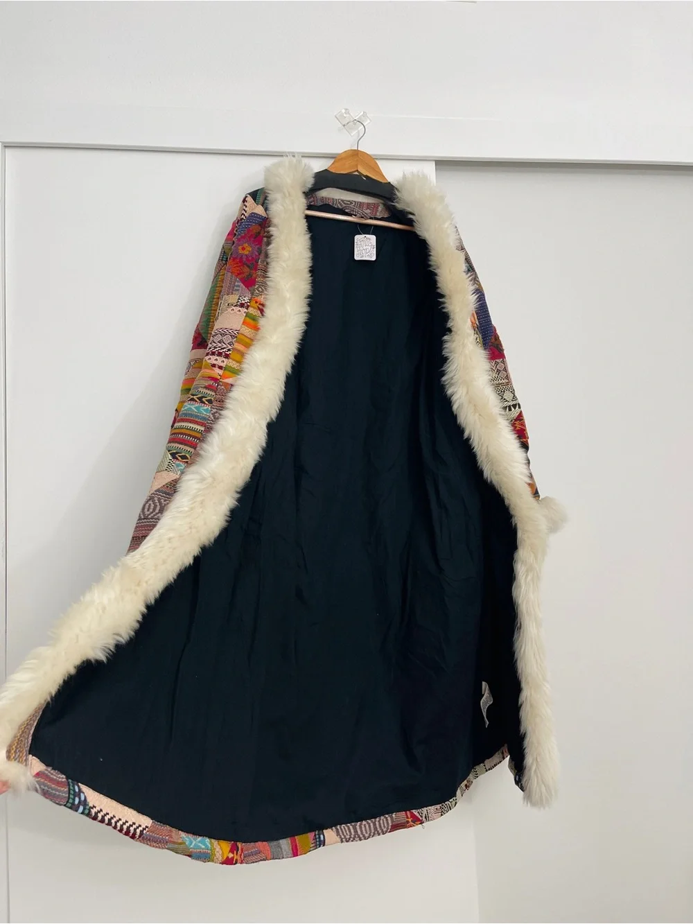 NWT Free People Caravan Patchwork Shearling Trim Coat Jacket Size Small